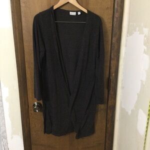 Kim Rogers 1X Charcoal /Brown Open-Front Cardigan